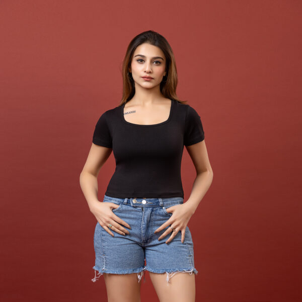 Scoop Neck Sleek & Stretchy Black Crop Top