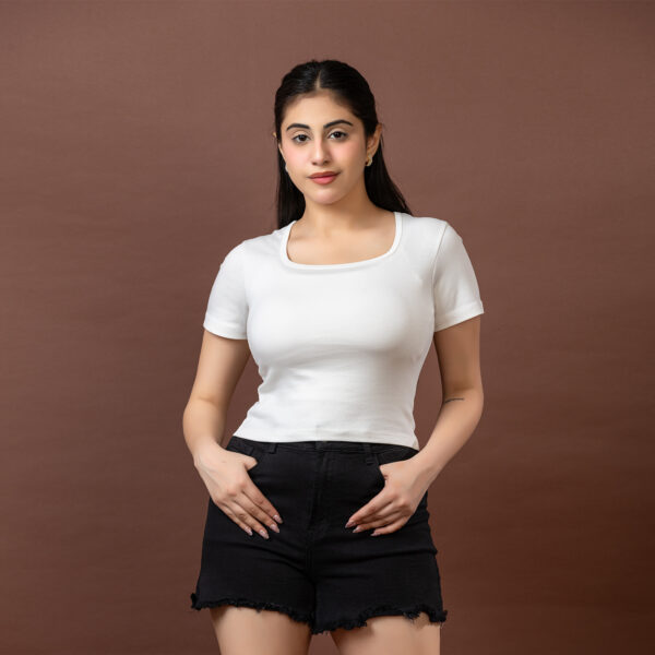 Scoop Neck Sleek & Stretchy White Crop Top