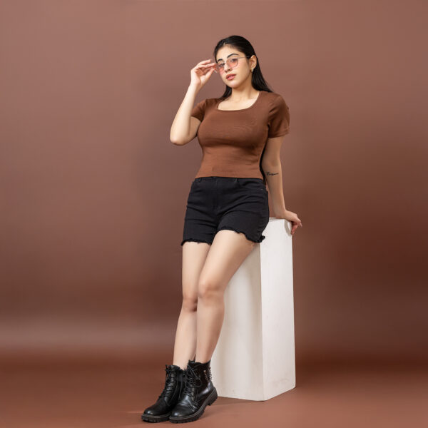 Scoop Neck Sleek & Stretchy Brown Crop Top