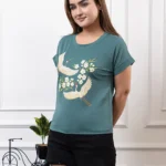 The Crane Tale 3d Graphic Printed Pearl Detailing T-Shirt