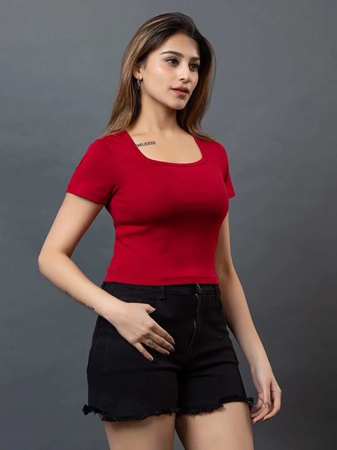 Scoop Neck Sleek & Stretchy Red Crop Top