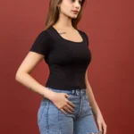 Scoop Neck Sleek & Stretchy Black Crop Top
