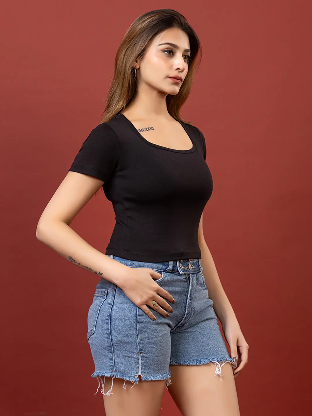 Scoop Neck Sleek & Stretchy Black Crop Top