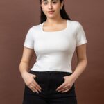 Scoop Neck Sleek & Stretchy White Crop Top