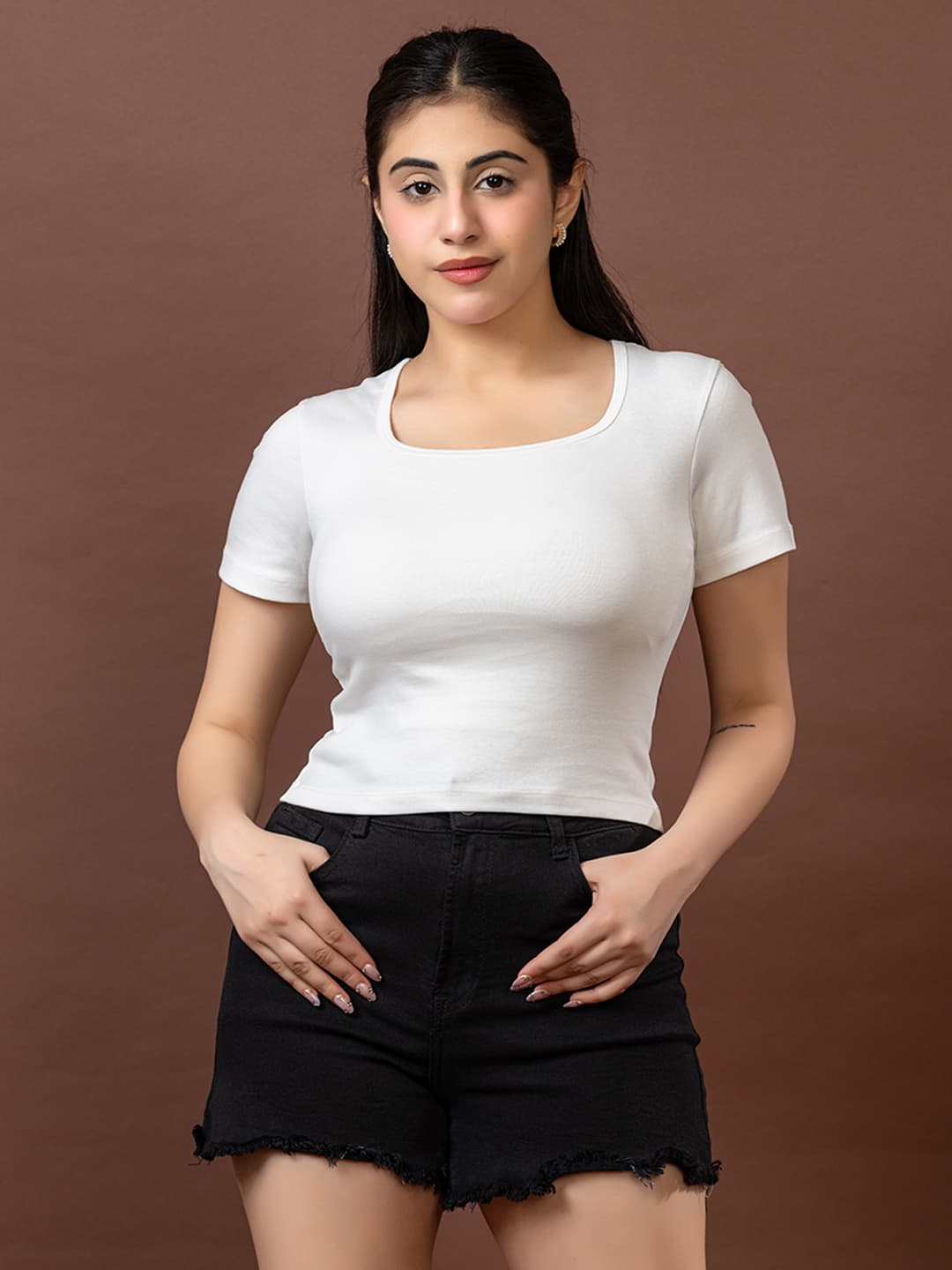Scoop Neck Sleek & Stretchy White Crop Top
