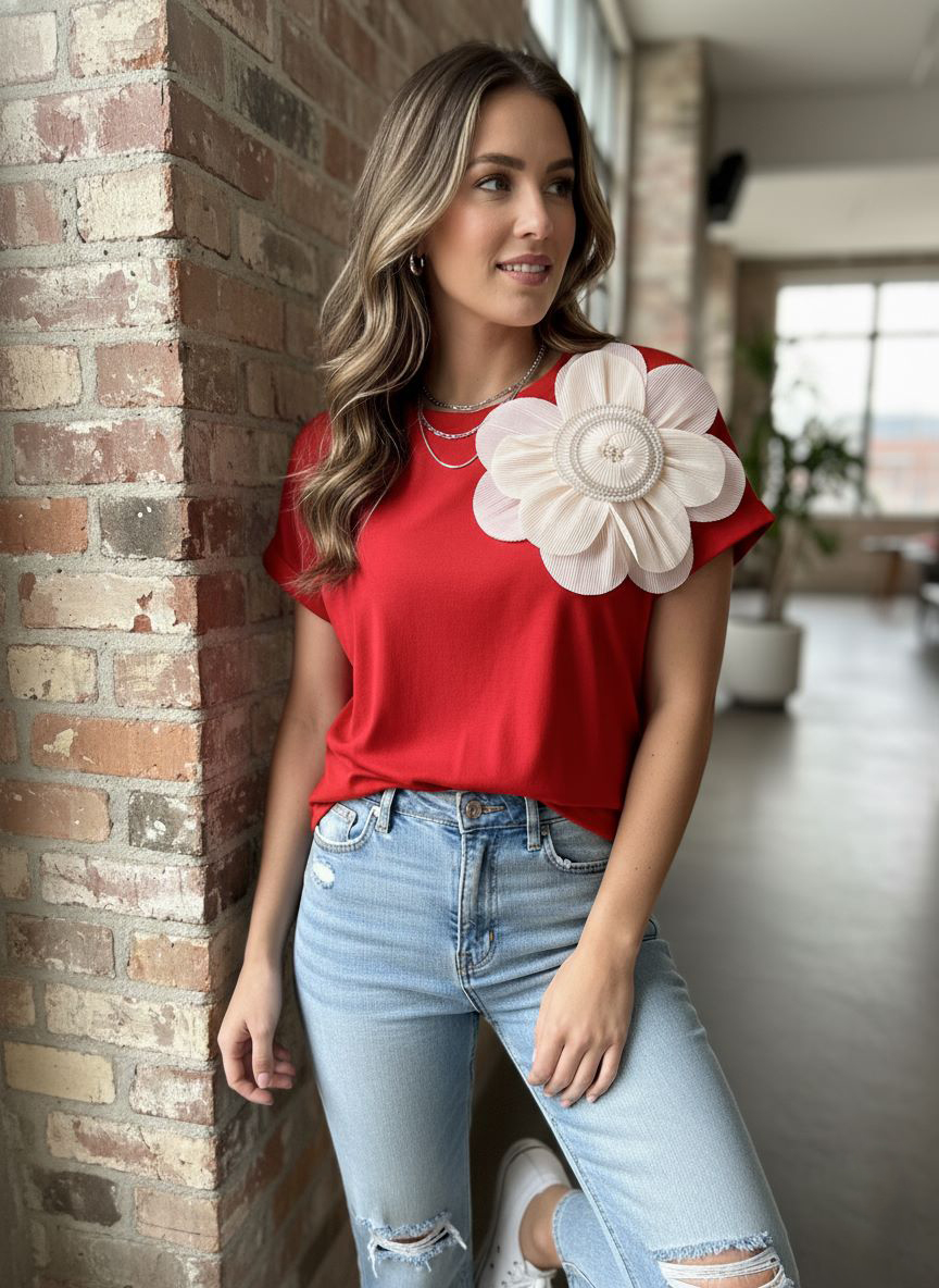 Pearl Glow Tee Embroidery Patch T-Shirt